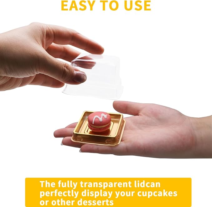 50 Set Gold bottom Clear cover plastic mini cake box,muffin box,moon cake box,mung bean cake snow Mei Niang box