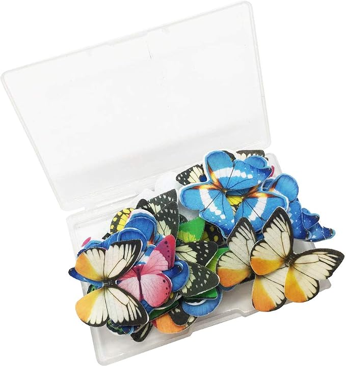 Set of 30 Edible Cupcake Toppers Wedding Cake Birthday Party Food Decoration Mixed Size & Colour (Butterfly)