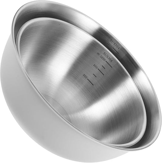 2pcs Stainless Steel Food Prep Mixing Bowls 19cm 22cm Nested Kitchen Bowls for Salad, Dough Kneading, Soup and Baking Food Grade 304 Stainless Steel