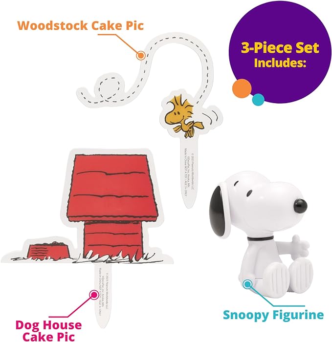 DecoSet® Peanuts® Snoopy® and Woodstock® Cake Topper, 3-Piece Cake Decoration | For Birthday, Parties, Celebration