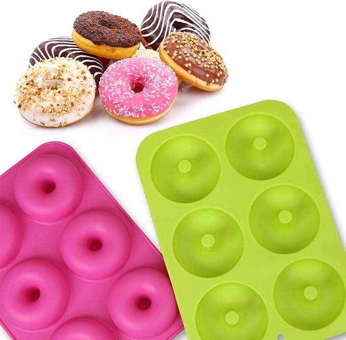 homEdge Silicone Donut Molds, 3-Pack of Non-Stick Food Grade Silicone Pans for Donut Baking – Green,Pink,Blue