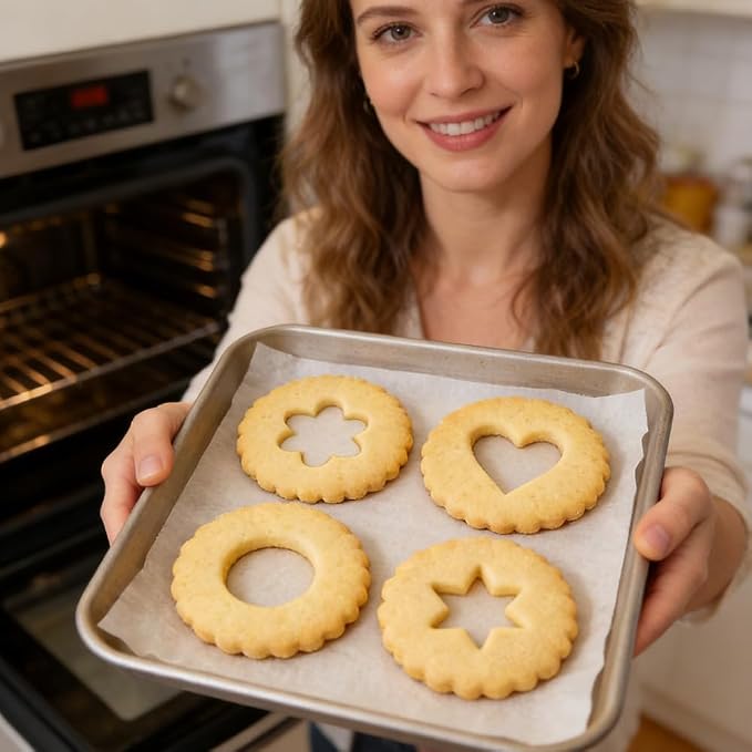 4Pcs 3D Round Cookie Cutters with Wave Edge Biscuit Cutter Star Circle Flower Heart Filled Cookie Cutters Set Plastic Cookies Cutter Small Fondant Molds Cute Cookies Stamps for Birthday Party