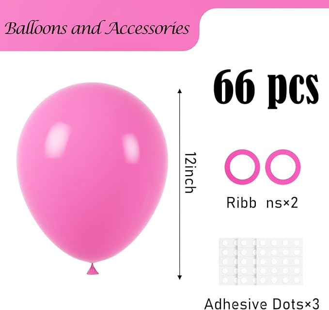Voircoloria Retro Hot Pink Balloons, 66pack 12inch Blush Hot Pink Balloons Latex Party Balloons for Birthday Baby Shower Valentine's Day Graduation Wedding Gender Reveal Anniversary Party Decorations