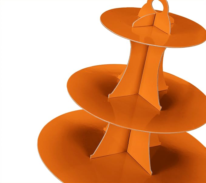 YLDW Cupcake Stand, 3-Tier Cupcake Stand Display, Cardboard Cup Cake Tower Stand, Disposable Dessert Stand for Birthday Tea Party Baby Shower Treat Decorations, Orange