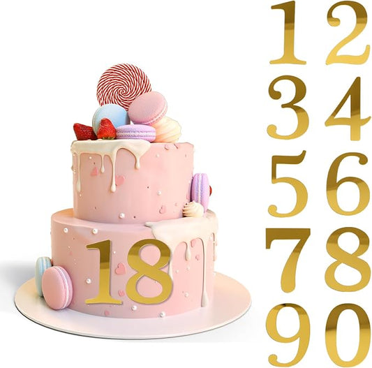 3.7 IN 0-9 Gold Birthday Number Cake Toppers Large Golden Acrylic Cake Numbers Topper Acrylic Wedding Party Cupcake Toppers Cake Decorating Supplies for Birthday Wedding Anniversary Party