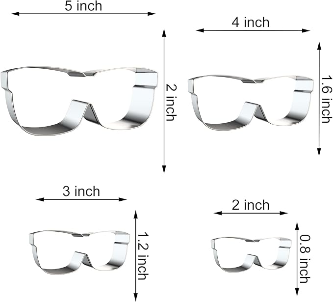 Glasses Sunglasses Cookie Cutter Set for Baking, 5/4/3/2 inch, 4 Piece, Stainless Steel