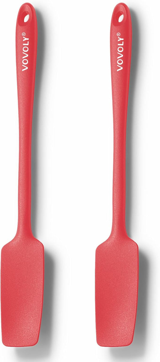2-Pack Vovoly Silicone Jar Spatula, Long Handle Jar Spatulas, High Heat Resistant Small Rubber Spatula, Seamless Design, Stainless Steel Core, BPA Free, Red