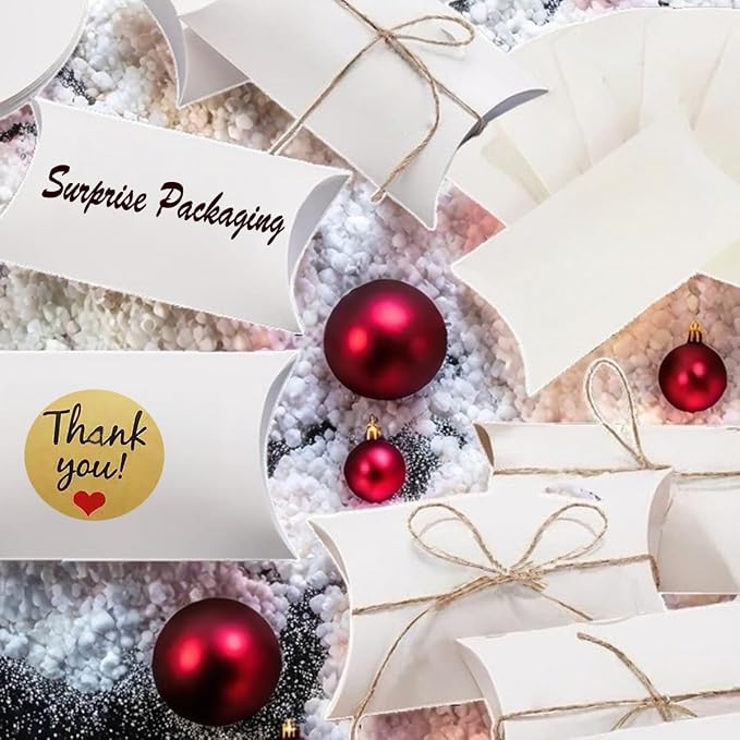 50 Pcs Kraft Paper Pillow Gift Boxes,3.5x2.6 Inch Mini Folding Treat Boxes, Creative Favor Box Folding Treat Boxes for Bakery, Candy, Jewelry, Wedding & Party Favors((White-1)