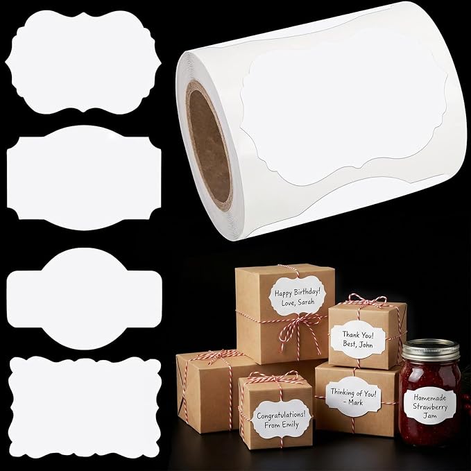 SallyFashion 200 Pcs White Kraft Labels Stickers, 3x2 Inch Gift Tags Self Adhesive Writable, Canning Labels for Mason Jars, Name Tags for Wedding Party Handmade Supplies
