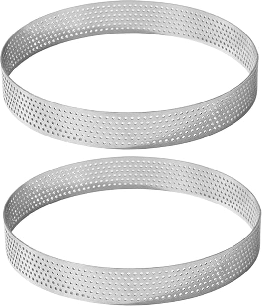 Perforated Stainless Steel Tart Rings 2PCS 8 Inch Round – Heat Resistant Nonstick Baking Rings Ring Molds for Cooking