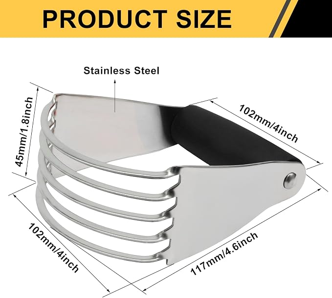 Pastry Shortening Blender Cutter,Stainless Steel Dough Masher for Butter Biscuit,Baking Kneading Dough for Flakier and Fluffier Pie Crusts/Almond(Black)