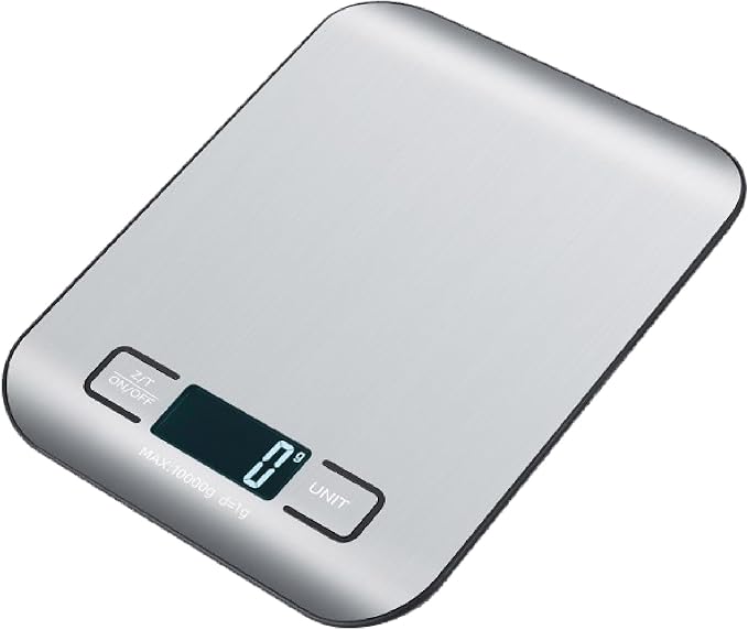 Digital Food Scale with 2 AAA Batteries Trnr-FDSCLE-SLV, Food Scale for Kitchen, Cooking Scale with Zero Tare Option, Kitchen Scale Weighs up to 11 Pounds, Measures in KG, G, LB, OZ, and ML