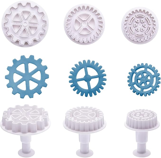 3Pcs Gear Cookie Cutters, Steampunk Cogs Plunger Mold, 3D Gear Cookie Stamp Mold, Clock Wheel Biscuits Fondant Molds for Cake Cookie food Decoration
