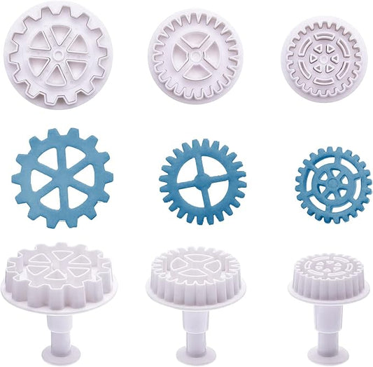 3Pcs Gear Cookie Cutters, Steampunk Cogs Plunger Mold, 3D Gear Cookie Stamp Mold, Clock Wheel Biscuits Fondant Molds for Cake Cookie food Decoration