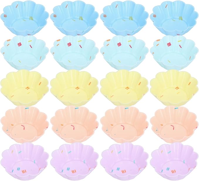 Silicone Cupcake Baking Cups, 20Pcs Reusable Small Muffin Liners Nonstick Pastry Muffin Molds Fancy Dessert Tray Petal Flower Set