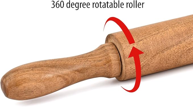 Rolling Pins Acacia Wood Professional Baker's Tool for Dough, Pastry, Pizza | Durable & Rustic Kitchen Essential (16" x 1.5" x 1.5")