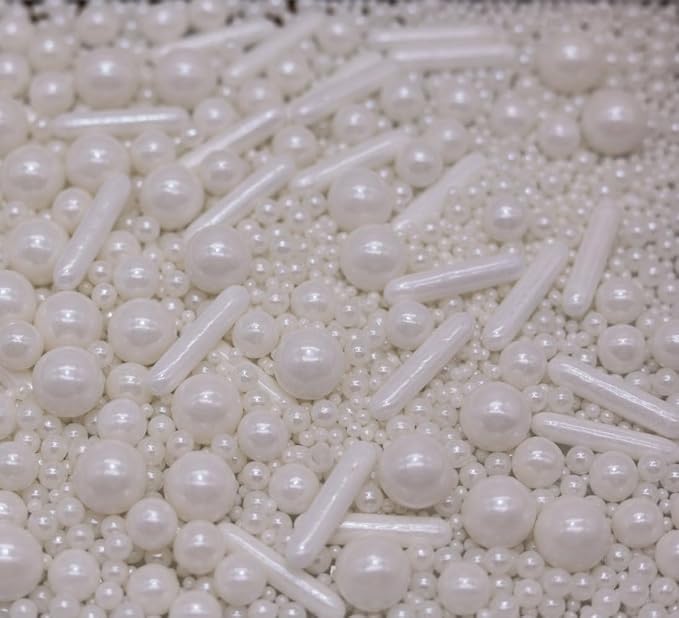 Edible Pearl Sprinkles for Cake Decorating – 26 Colors Mixed Size Sugar Pearls for Cakes, Cupcakes, Cookies, Donuts & Ice Cream | Gluten Free, Food Grade Wedding Valentin's Day And other festival cakes are used for deconration | By Zali(Pearl White)