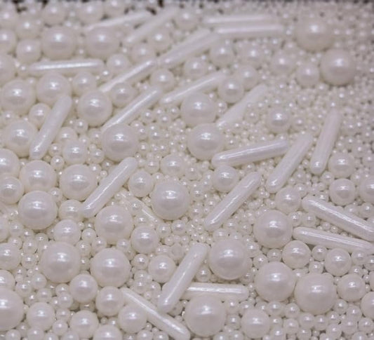 Edible Pearl Sprinkles for Cake Decorating – 26 Colors Mixed Size Sugar Pearls for Cakes, Cupcakes, Cookies, Donuts & Ice Cream | Gluten Free, Food Grade Wedding Valentin's Day And other festival cakes are used for deconration | By Zali(Pearl White)
