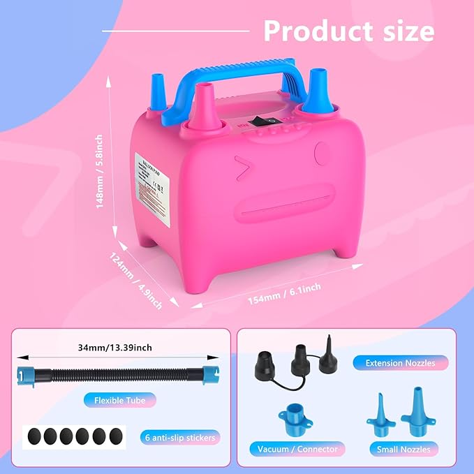 OWill Balloon Pump Electric, Multipurpose Balloon Inflator Electric Air Pump, Portable Dual Nozzle Balloons Air Pump Electric 600W Blow Machine for Party Decoration