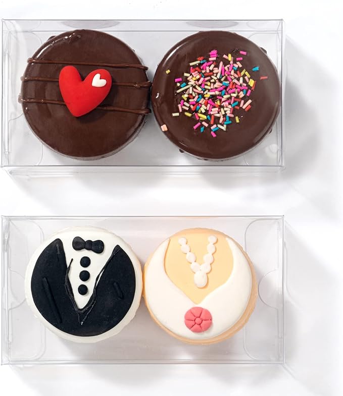 RomanticBaking 37 Pack 4.17" x 2.16" x 1.37" Macaron Boxes for 2 Chocolate Covered Oreo Brownies Truffle Treat Pastry Boxes for Christmas