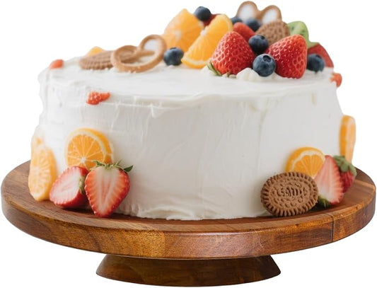 Wood Cake Stand, Acacia Cake Stand for Wedding Birthday, Wooden Serving Platter for Appetizers and Desserts (12 inch)