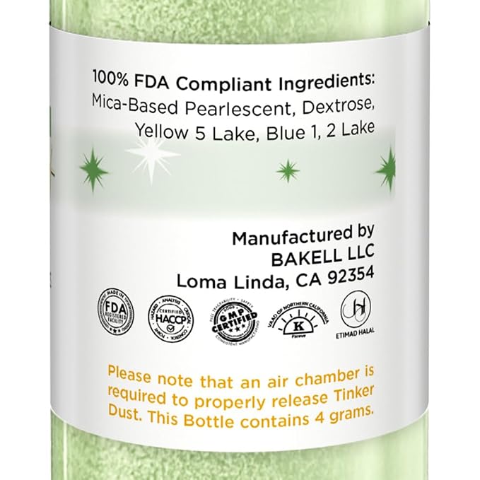 Bakell - Leaf Green Tinker Dust (4g, 1x Mini Spray Pump) Edible Glitter for Food, Desserts, and Baked goods!