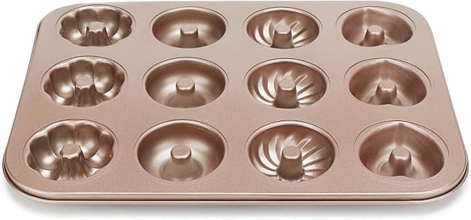 Beasea Donut Baking Pans, 1 Pack Nonstick Small Mini Doughnut Pans 12 Cavity Carbon Steel Bagel Oven Baking Tray Sheet