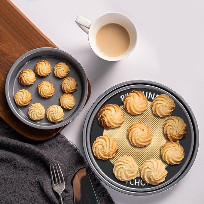 Silicone Baking Mats, Set of 4, Round dia 8 Inch, Non Stick, BPA Free, Baking Sheet Pan Liner for Cake,Pizza,Cookies,Macaron,Bread,Pastry,Toaster (Gray, Round-dia 8 inch)