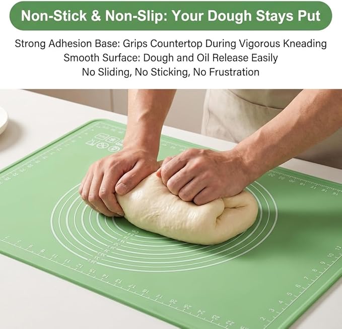 28" x 20"Silicone Baking Mat, Extra Thick Dough Rolling Mat with Measurements and Edge Heightening, Non-stick Food Grade Silicone Pastry Mat for Pastry, Bread, Cookies