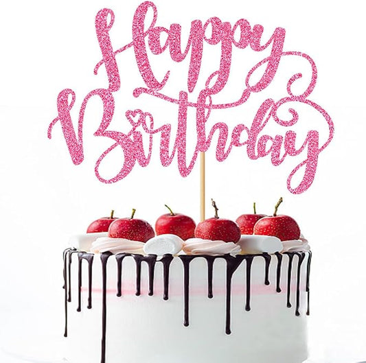 Handmade Glitter Happy Birthday Cake Topper,Birthday Party Cake Decorations, Anniversary/Birthday Party Decoration Supplies (Pink)