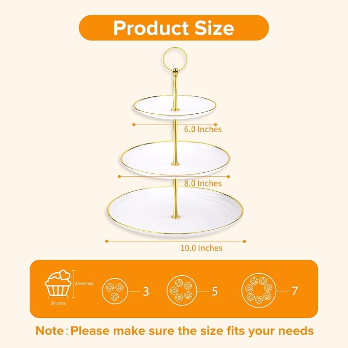 Hoedia 3 Tier Cupcake Stand Tower, Plastic White Cup Cake Holder for Dessert stands, Tiered Serving Tray for Tea Party, Birthday Party, Wedding Decor and Baby Shower(Round)