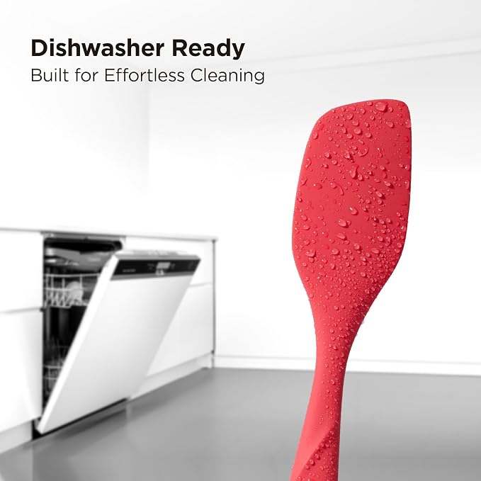 Kitchen Mama WaltzGrip Platinum Silicone Scraping Spatula, Red | Heat Resistant, Seamless, Non Stick, Flexible Bowl Scraper, For Mixing, Baking, Stirring