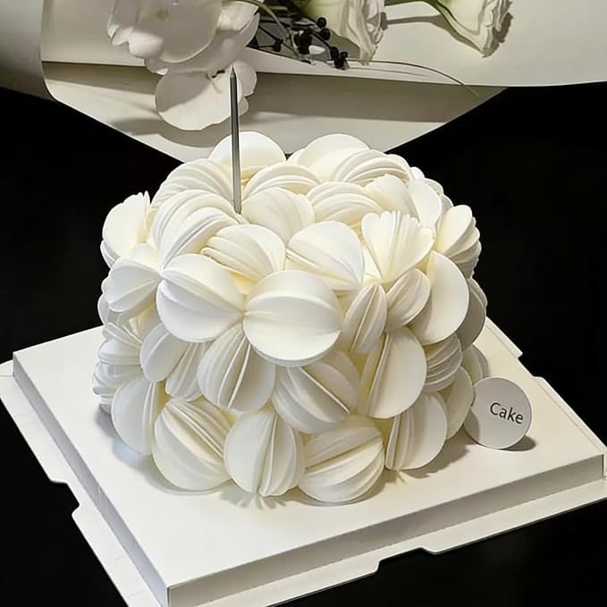 60PCS/80PCS Wafer Paper Round Pieces 3D Spherical Cake Edges Rice Paper Swan Rose Flower Round Cupcake Decoration Inserts (80, White, Large)
