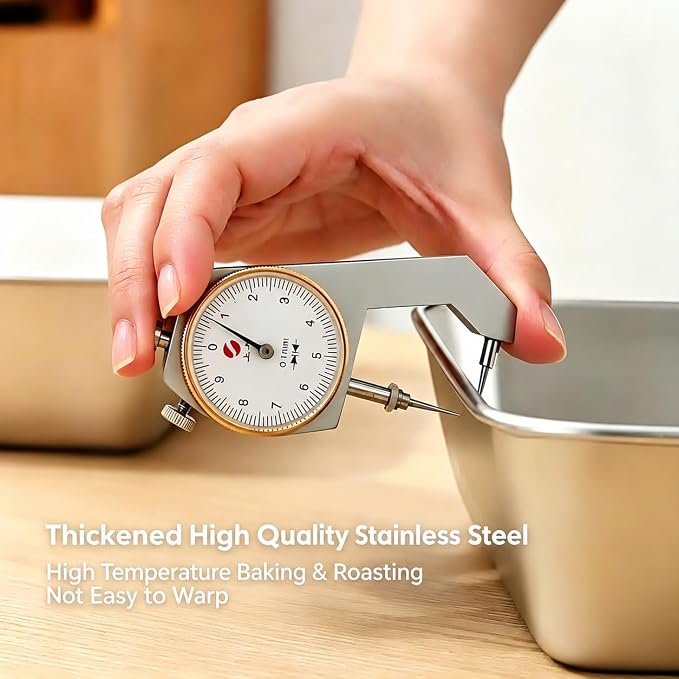2-Pack Stainless Steel 2" Deep Baking & Roasting Pan Set (12/16 Inch) - Uncoated Non-Toxic Heavy Duty Sheet Pan for Lasagna, Brownies, Bread, Deep Dish Pizza - No Warping, Dishwasher Safe