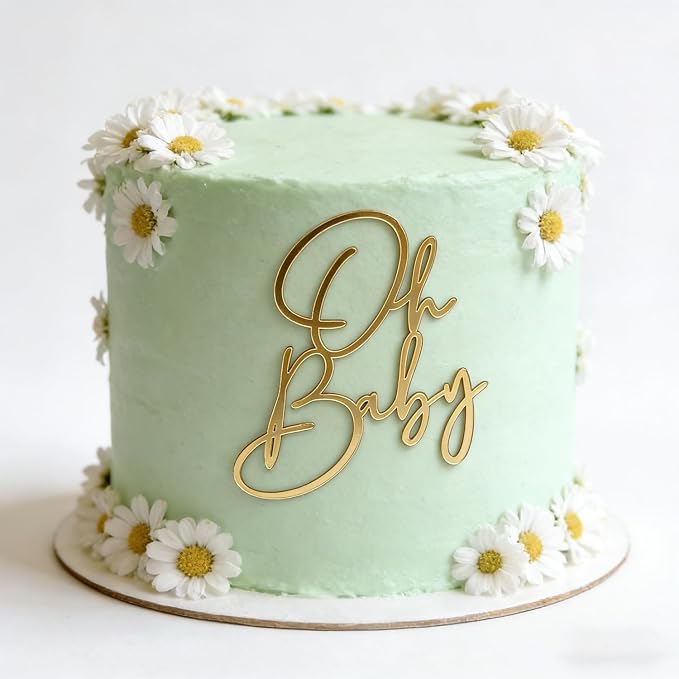 Acrylic Gold Oh Baby Cake Topper, Baby Welcome Party Cake Decoration Acrylic Cake Decoration for Baby Shower Gender Reveal Birthday Party Supplies