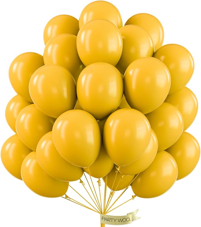 PartyWoo Mustard Yellow Balloons 100pcs 12 Inch Boho Netural Fall Balloons for Birthday Engagement Baby Shower Anniversary Bee Sunflower Little Cutie Thanksgiving Party Decorations Yellow-F57