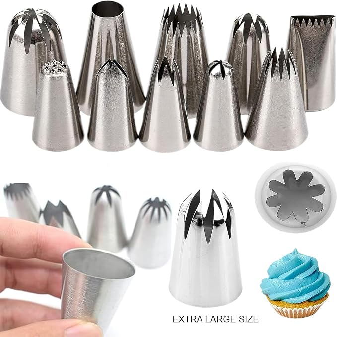 25 Pcs Extra Large Piping Tip Set, Stainless Steel Frosting Piping Kit,Pastry Cake Decorating Tips Baking Tools For Cookies Cupcake Decorating Kit (902 234 113 1M 190 D63 1D 9FT 1C R16L)