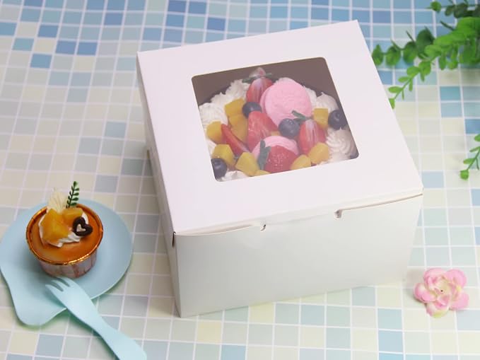 White Bakery Boxes 8x8x5 Inch - 10Pack Window Gift Boxes