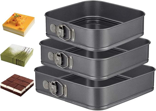 Springform Pan Set, 9.5/10/11Inch Square cake pans, Nonstick Bakeware Springform, Leakproof Cake Pans with Removable Bottom for Baking, Cheesecake Pan (Square, 9.5/10/11 inch)