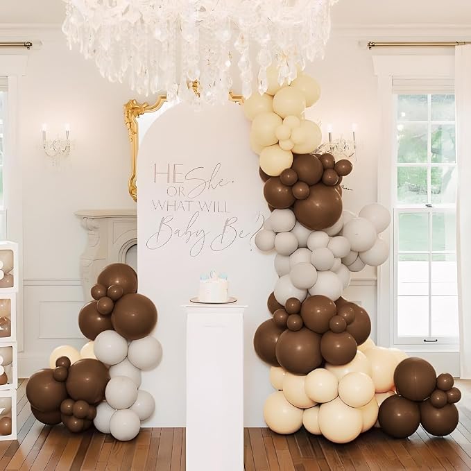 Boho Balloon Garland Arch Kit, 160Pcs Dark Brown White Sand and Nude Balloons for Birthday Bridal Baby Shower Gender Reveal Wedding Retirement Party Decorations