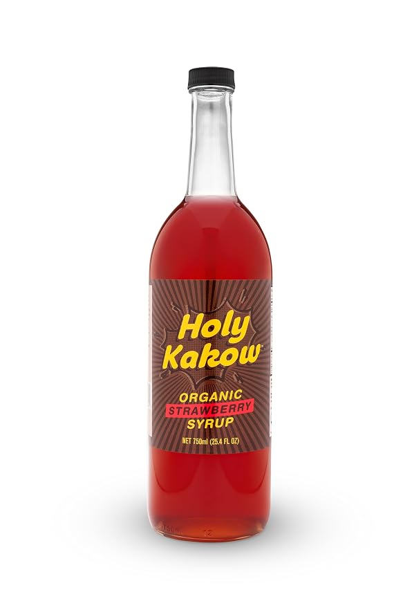 Holy Kakow Organic Strawberry Syrup - Strawberry Fruit Syrup for Hot or Cold Drinks, Dye Free, All-Natural, Simple & Flavorful, Non-GMO, Vegan, Gluten Free - 750 ml