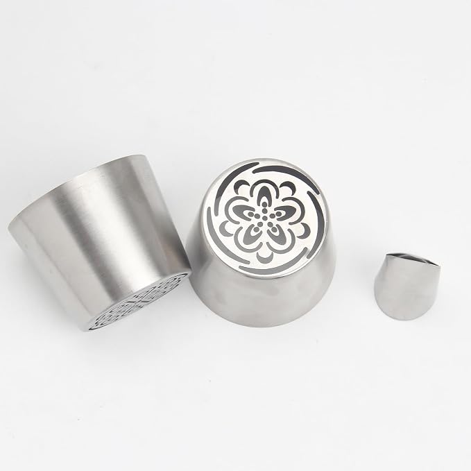 4Pcs Extra Large Russian Flower Piping Nozzles, Stainless Steel Rose Tulip Piping Tips for Cake Decorating, Includes 2 Extra Large, 1 Leaf Nozzle, and 1 Pagoda Brush, Dessert Baking Tool