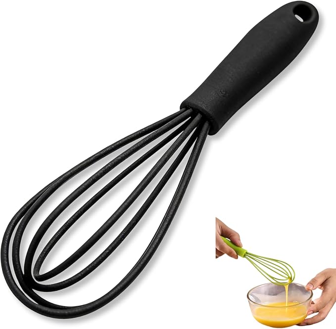 Mini Silicone Whisks for Kitchen, 6.7 Inch Black Non-Stick Hand Mixer, Egg Beater Blender for Cooking, Baking, Mixing, Stirring