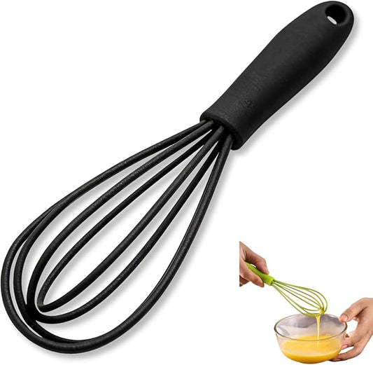Mini Silicone Whisks for Kitchen, 6.7 Inch Black Non-Stick Hand Mixer, Egg Beater Blender for Cooking, Baking, Mixing, Stirring