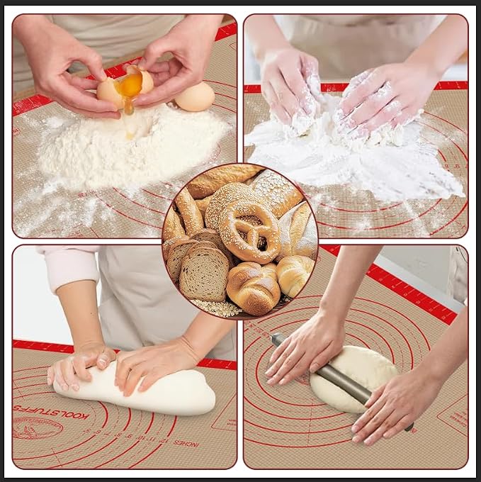 Silicone Pastry Mat 26"x16", 0.7mm Thick Non Slip Baking Mat with Measurements, Large Dough Rolling Mat for Pizza, Bread, Pie Crust, Fondant, Cookies