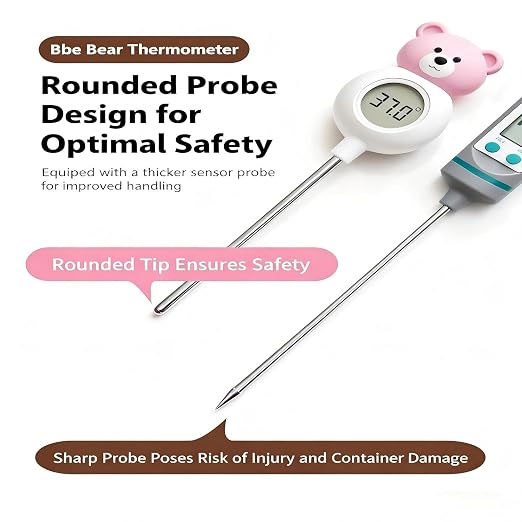 2 in 1 Digital Instant Read Cooking Thermometer, Pink | Bear Shaped Stirring Rod Thermometer, Food Grade Probe for Baby Milk Coffee Soup, Auto On Off Kitchen Gadget