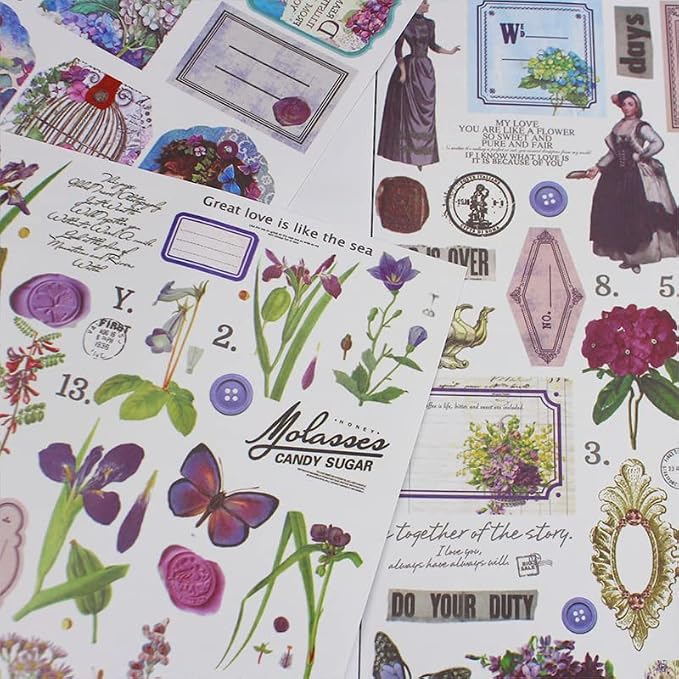 Vintage Washi Sticker Book Ephemera for Junk Journals,800+ Journaling Stickers for Scrapbooking Supplies, Collage, DIY Crafts Arts Decorative 24 Sheets