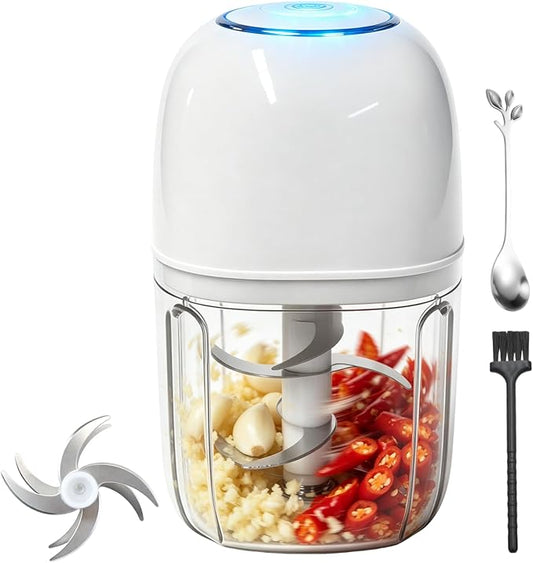 2026 New 450ML Electric Garlic Chopper, Powerful Portable Mini Food Processor, 1 Head 8 Blades, Partition Panel, Brush and Spoon, Garlic Mincer Electric for Ginger, Chili, Fruit, Meat, Onion, etc