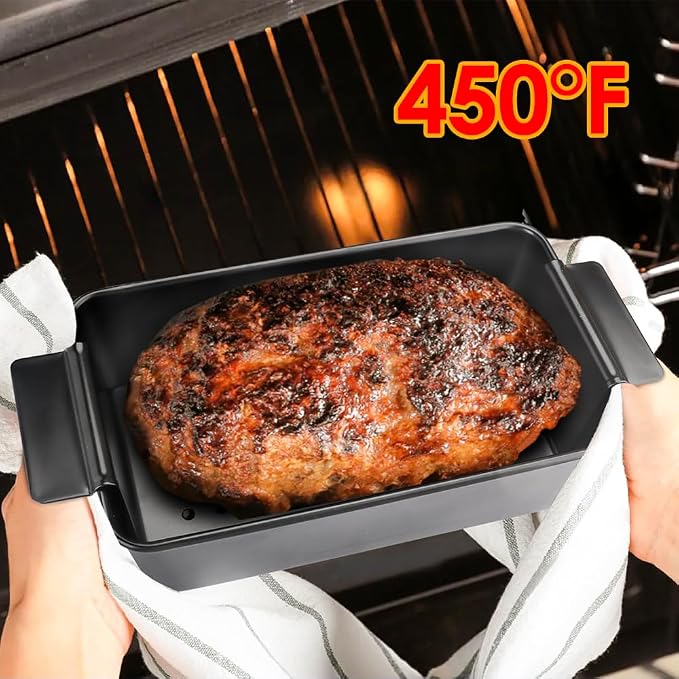 Meatloaf Pan with Drain Tray, Nonstick Baking Loaf Pan with Insert 9 x 5 Inches Loaf Pans for Baking Bread and Meat, 2-Piece Set, Black