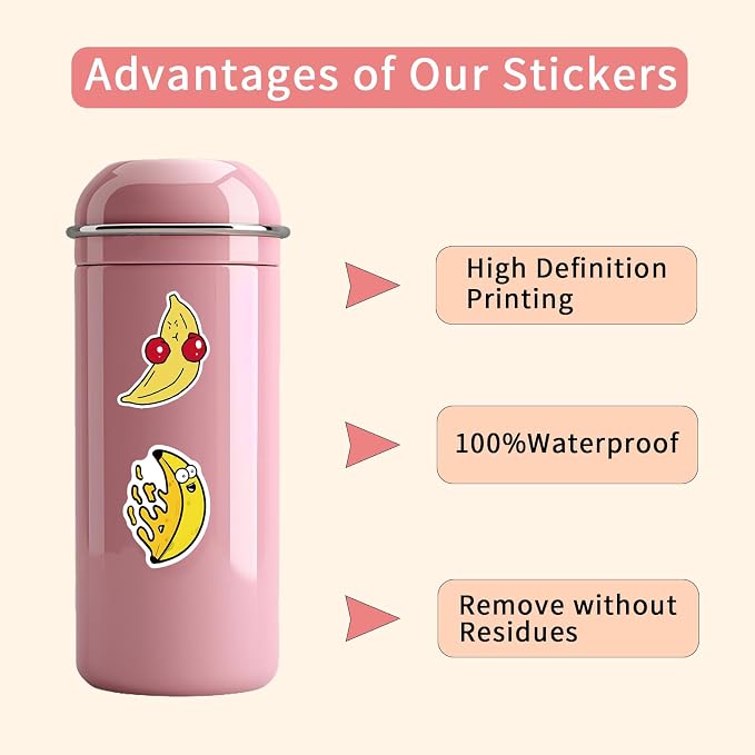 Banana Stickers 110PCS, Vinyl Waterproof Banana Decals for Water Bottle Student Laptop Luggage Guitar Gifts for Teens Girls Kids Adult
